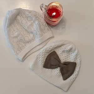 ❄️ Two White Beanies White Winter Hats with Bow